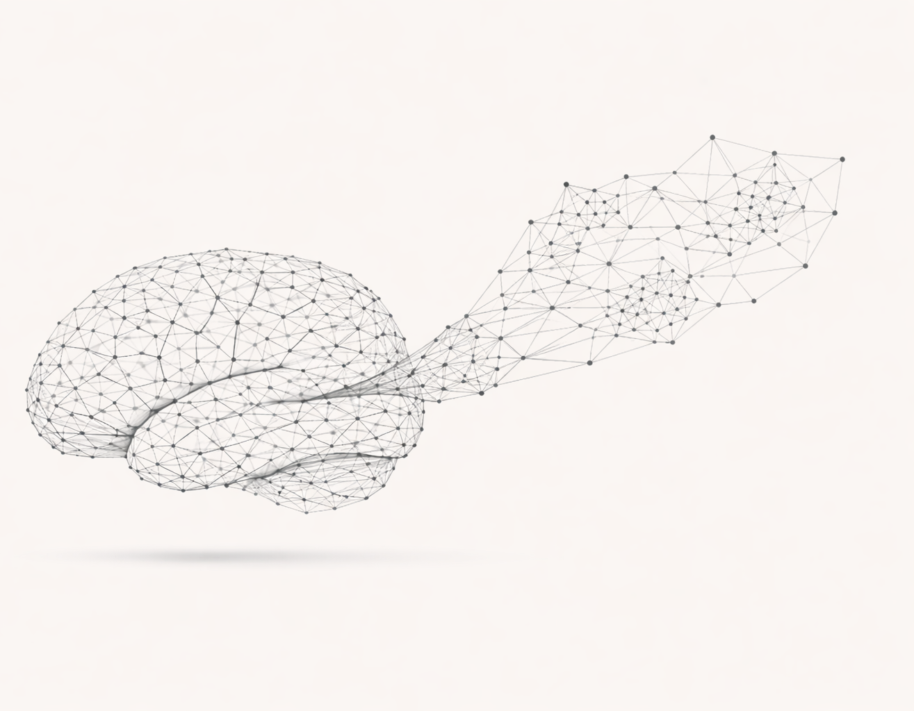 Stylized wireframe brain and neural network